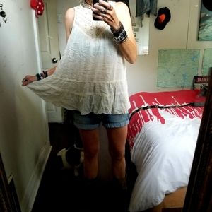 Thin cotton top with lace, wide, colour off white